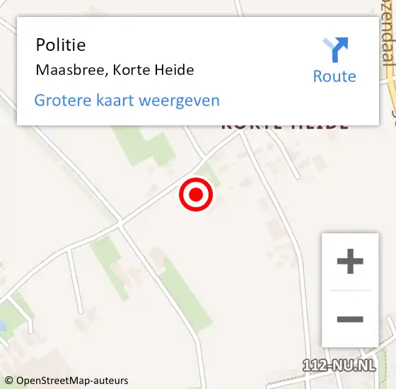 Locatie op kaart van de 112 melding: Politie Maasbree, Korte Heide op 16 november 2021 18:48