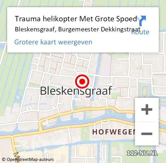Locatie op kaart van de 112 melding: Trauma helikopter Met Grote Spoed Naar Bleskensgraaf, Burgemeester Dekkingstraat op 16 november 2021 18:56