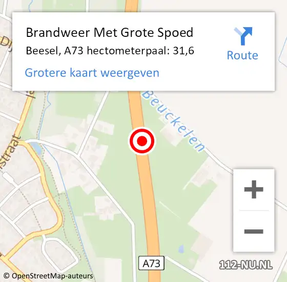 Locatie op kaart van de 112 melding: Brandweer Met Grote Spoed Naar Beesel, A73 hectometerpaal: 31,6 op 16 november 2021 19:04