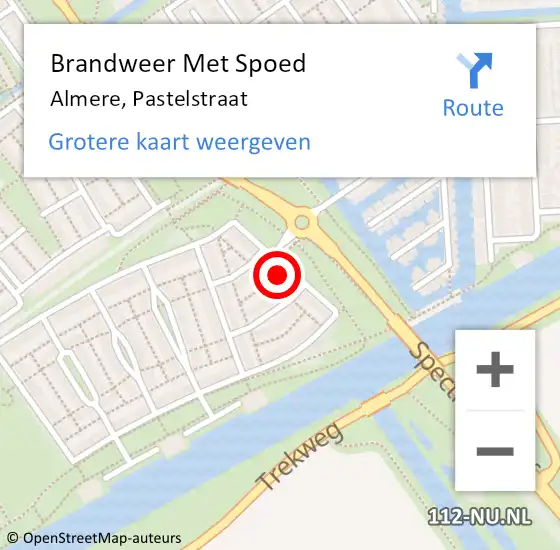 Locatie op kaart van de 112 melding: Brandweer Met Spoed Naar Almere, Pastelstraat op 16 november 2021 19:05