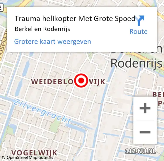 Locatie op kaart van de 112 melding: Trauma helikopter Met Grote Spoed Naar Berkel en Rodenrijs op 16 november 2021 19:10