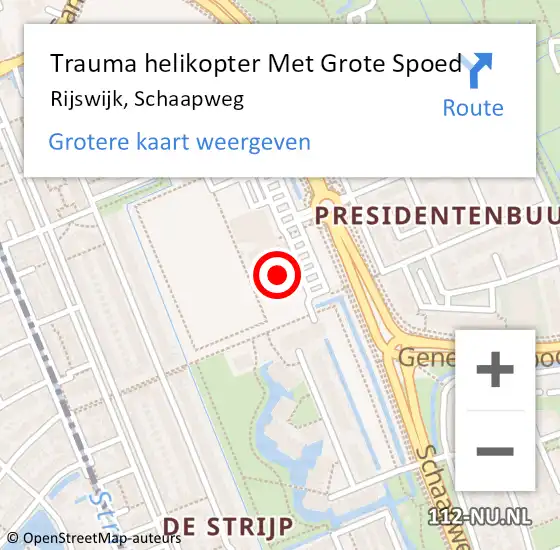 Locatie op kaart van de 112 melding: Trauma helikopter Met Grote Spoed Naar Rijswijk, Schaapweg op 16 november 2021 19:20