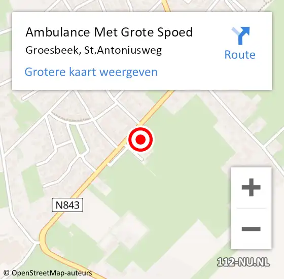 Locatie op kaart van de 112 melding: Ambulance Met Grote Spoed Naar Groesbeek, St.Antoniusweg op 16 november 2021 19:34