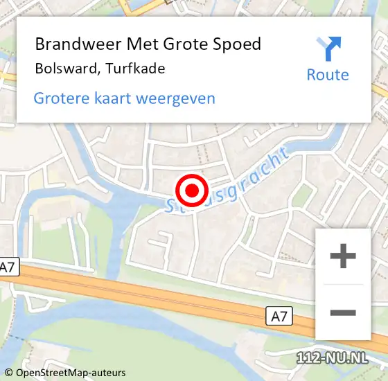 Locatie op kaart van de 112 melding: Brandweer Met Grote Spoed Naar Bolsward, Turfkade op 16 november 2021 19:37