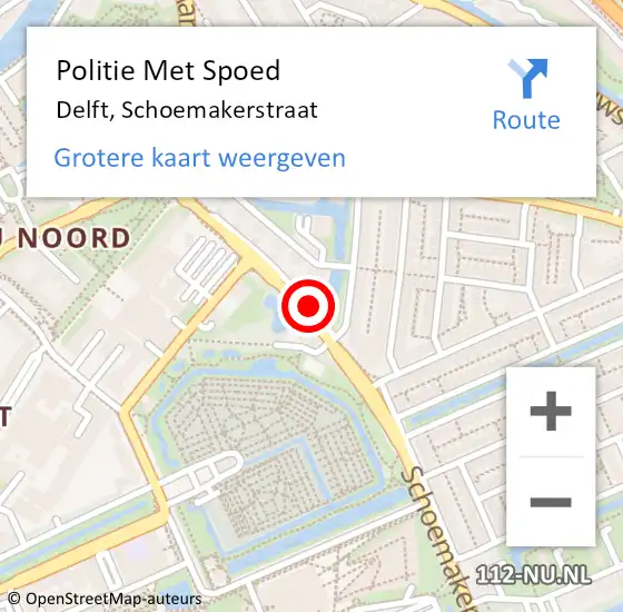 Locatie op kaart van de 112 melding: Politie Met Spoed Naar Delft, Schoemakerstraat op 16 november 2021 20:04