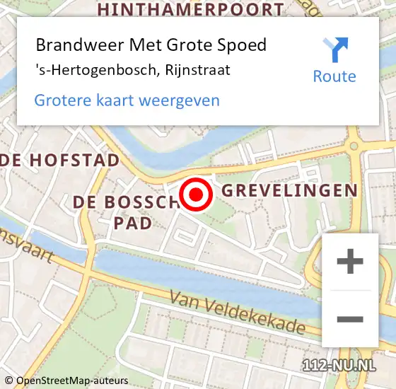Locatie op kaart van de 112 melding: Brandweer Met Grote Spoed Naar 's-Hertogenbosch, Rijnstraat op 16 november 2021 22:05