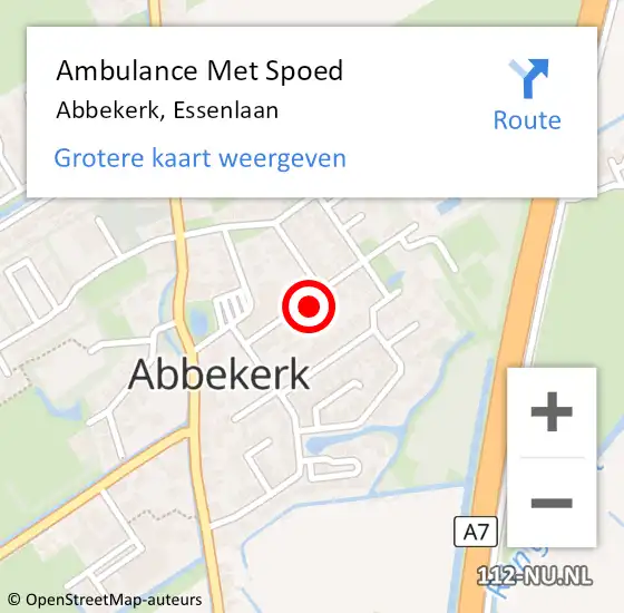 Locatie op kaart van de 112 melding: Ambulance Met Spoed Naar Abbekerk, Essenlaan op 16 november 2021 22:48