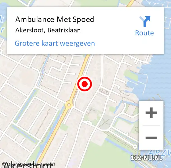 Locatie op kaart van de 112 melding: Ambulance Met Spoed Naar Akersloot, Beatrixlaan op 16 november 2021 23:06