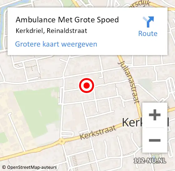 Locatie op kaart van de 112 melding: Ambulance Met Grote Spoed Naar Kerkdriel, Reinaldstraat op 16 november 2021 23:20