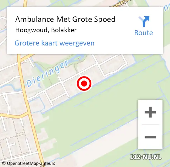 Locatie op kaart van de 112 melding: Ambulance Met Grote Spoed Naar Hoogwoud, Bolakker op 16 november 2021 23:45