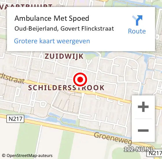 Locatie op kaart van de 112 melding: Ambulance Met Spoed Naar Oud-Beijerland, Govert Flinckstraat op 17 november 2021 01:00