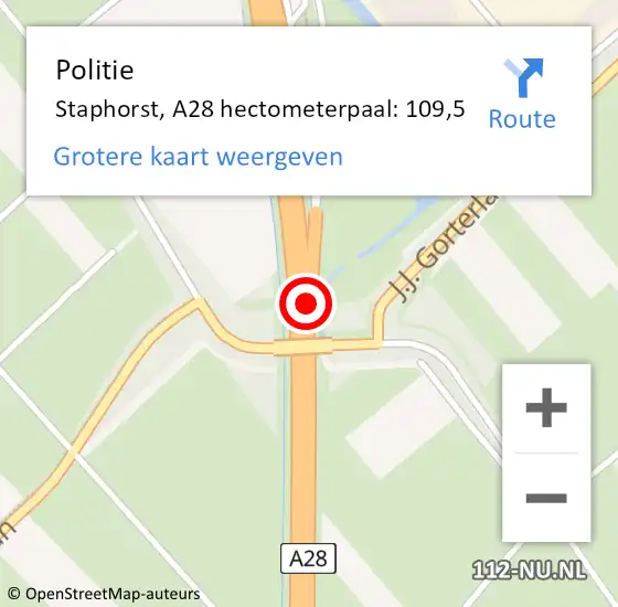 Locatie op kaart van de 112 melding: Politie Staphorst, A28 hectometerpaal: 109,5 op 17 november 2021 01:22