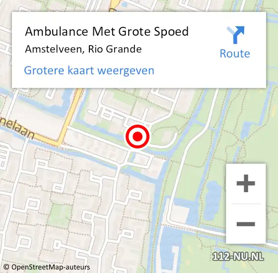 Locatie op kaart van de 112 melding: Ambulance Met Grote Spoed Naar Amstelveen, Rio Grande op 17 november 2021 01:34