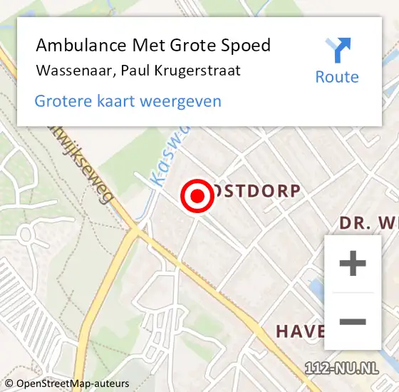 Locatie op kaart van de 112 melding: Ambulance Met Grote Spoed Naar Wassenaar, Paul Krugerstraat op 17 november 2021 04:16