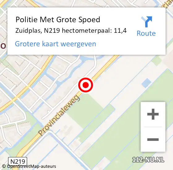 Locatie op kaart van de 112 melding: Politie Met Grote Spoed Naar Zuidplas, N219 hectometerpaal: 11,4 op 17 november 2021 04:41