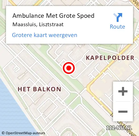 Locatie op kaart van de 112 melding: Ambulance Met Grote Spoed Naar Maassluis, Lisztstraat op 17 november 2021 05:51