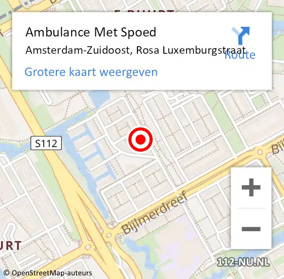 Locatie op kaart van de 112 melding: Ambulance Met Spoed Naar Amsterdam-Zuidoost, Rosa Luxemburgstraat op 17 november 2021 06:56