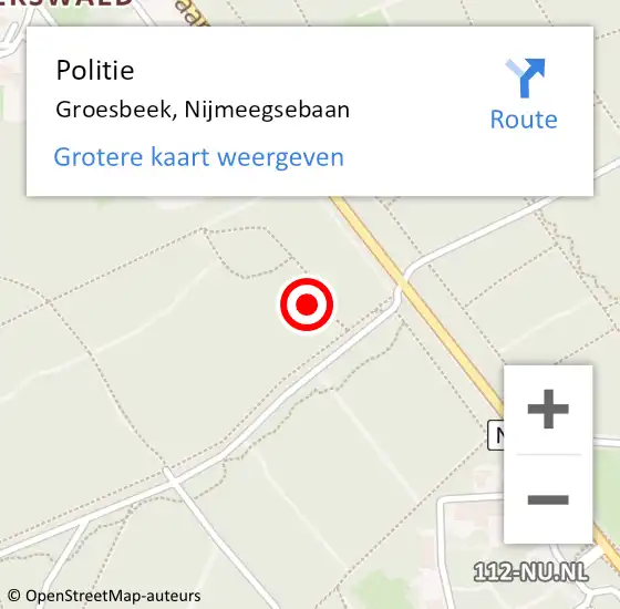 Locatie op kaart van de 112 melding: Politie Groesbeek, Nijmeegsebaan op 17 november 2021 07:39