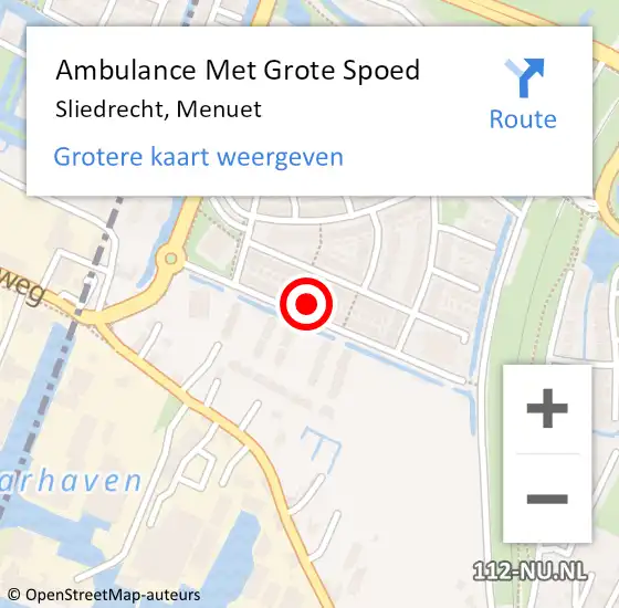 Locatie op kaart van de 112 melding: Ambulance Met Grote Spoed Naar Sliedrecht, Menuet op 17 november 2021 07:51