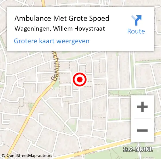 Locatie op kaart van de 112 melding: Ambulance Met Grote Spoed Naar Wageningen, Willem Hovystraat op 17 november 2021 07:59