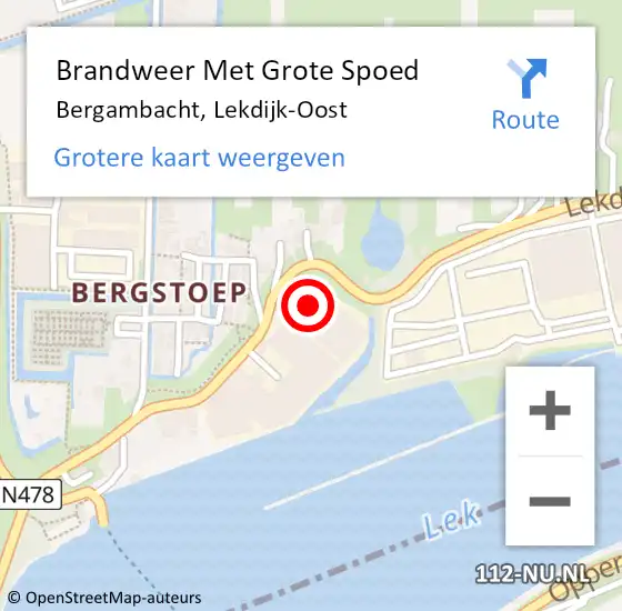 Locatie op kaart van de 112 melding: Brandweer Met Grote Spoed Naar Bergambacht, Lekdijk-Oost op 17 november 2021 08:02