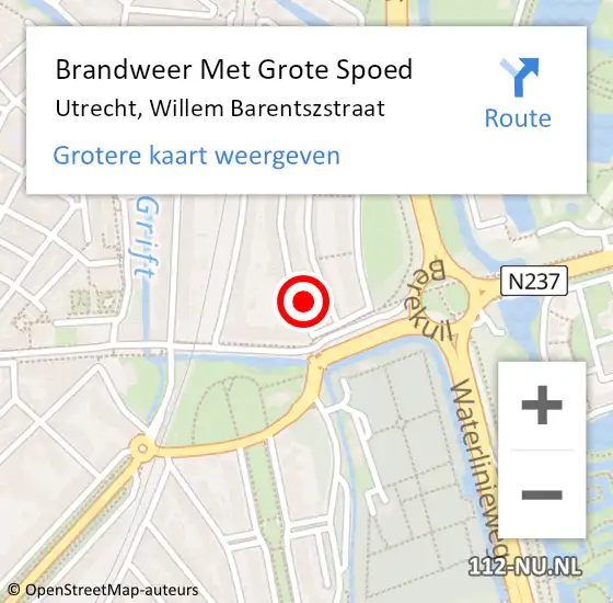 Locatie op kaart van de 112 melding: Brandweer Met Grote Spoed Naar Utrecht, Willem Barentszstraat op 17 november 2021 09:07