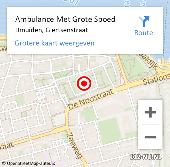 Locatie op kaart van de 112 melding: Ambulance Met Grote Spoed Naar IJmuiden, Gjertsenstraat op 17 november 2021 09:28