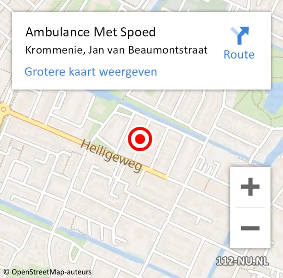 Locatie op kaart van de 112 melding: Ambulance Met Spoed Naar Krommenie, Jan van Beaumontstraat op 17 november 2021 09:31