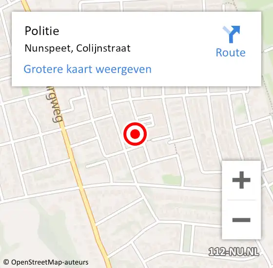 Locatie op kaart van de 112 melding: Politie Nunspeet, Colijnstraat op 17 november 2021 09:39