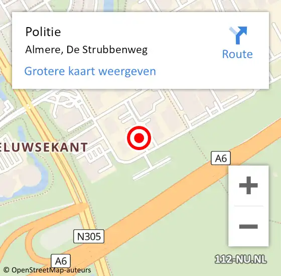 Locatie op kaart van de 112 melding: Politie Almere, De Strubbenweg op 17 november 2021 09:51