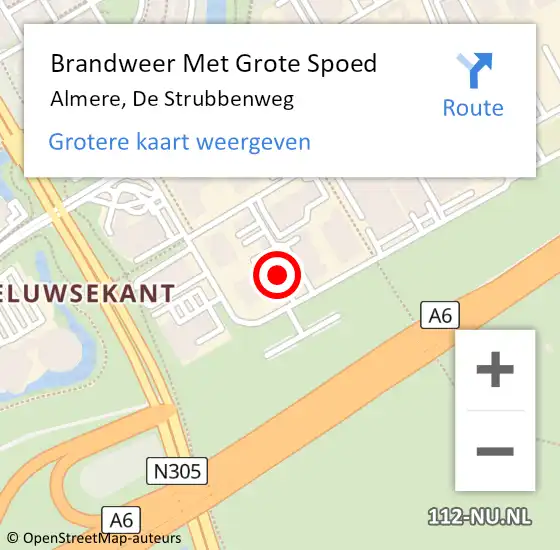 Locatie op kaart van de 112 melding: Brandweer Met Grote Spoed Naar Almere, De Strubbenweg op 17 november 2021 09:53