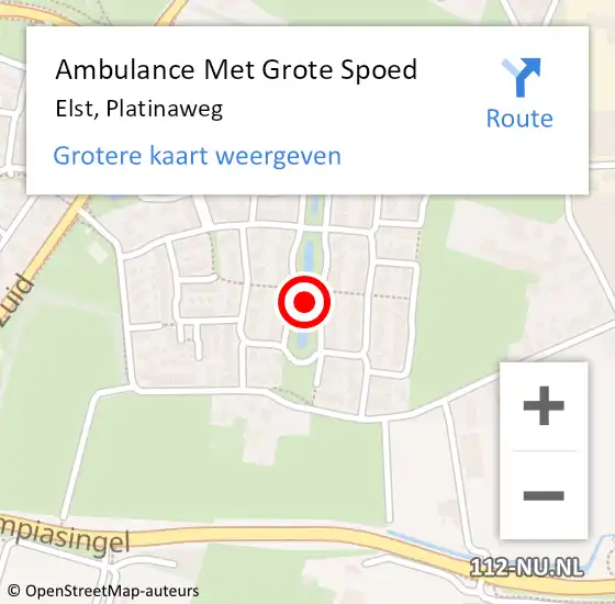 Locatie op kaart van de 112 melding: Ambulance Met Grote Spoed Naar Elst, Platinaweg op 17 november 2021 10:18