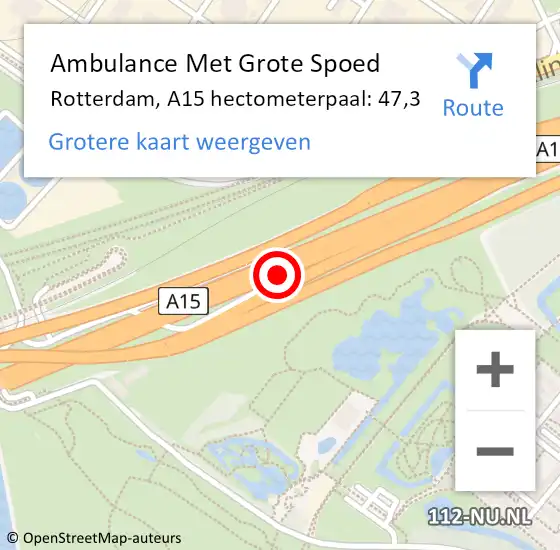 Locatie op kaart van de 112 melding: Ambulance Met Grote Spoed Naar Rotterdam, A15 hectometerpaal: 47,3 op 17 november 2021 10:20