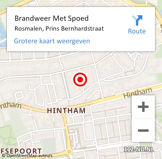 Locatie op kaart van de 112 melding: Brandweer Met Spoed Naar Rosmalen, Prins Bernhardstraat op 17 november 2021 10:23