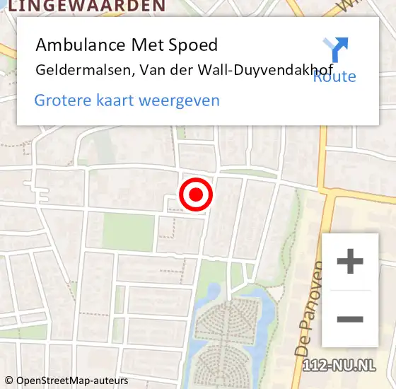 Locatie op kaart van de 112 melding: Ambulance Met Spoed Naar Geldermalsen, Van der Wall-Duyvendakhof op 17 november 2021 10:34