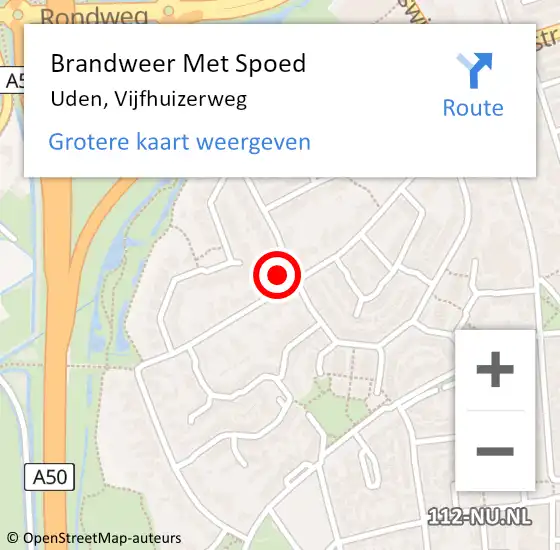 Locatie op kaart van de 112 melding: Brandweer Met Spoed Naar Uden, Vijfhuizerweg op 17 november 2021 11:09