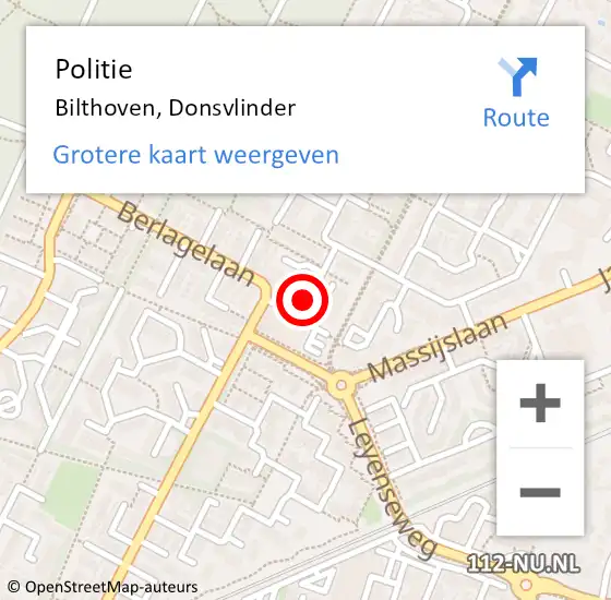 Locatie op kaart van de 112 melding: Politie Bilthoven, Donsvlinder op 17 november 2021 11:09