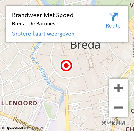 Locatie op kaart van de 112 melding: Brandweer Met Spoed Naar Breda, De Barones op 17 november 2021 11:32