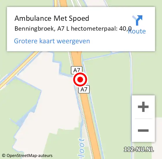 Locatie op kaart van de 112 melding: Ambulance Met Spoed Naar Benningbroek, A7 L hectometerpaal: 40,0 op 6 oktober 2013 18:22