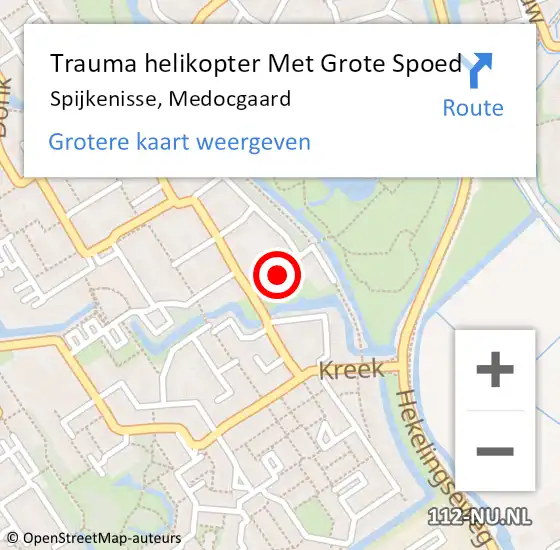 Locatie op kaart van de 112 melding: Trauma helikopter Met Grote Spoed Naar Spijkenisse, Medocgaard op 17 november 2021 12:25