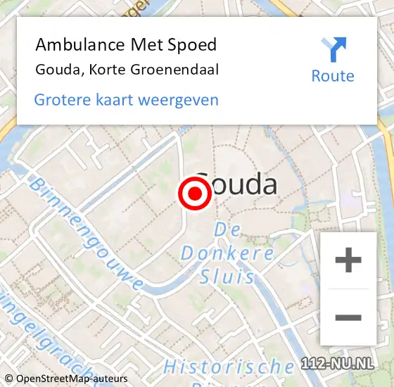 Locatie op kaart van de 112 melding: Ambulance Met Spoed Naar Gouda, Korte Groenendaal op 17 november 2021 13:24