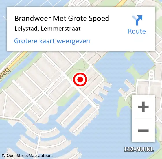 Locatie op kaart van de 112 melding: Brandweer Met Grote Spoed Naar Lelystad, Lemmerstraat op 17 november 2021 13:30
