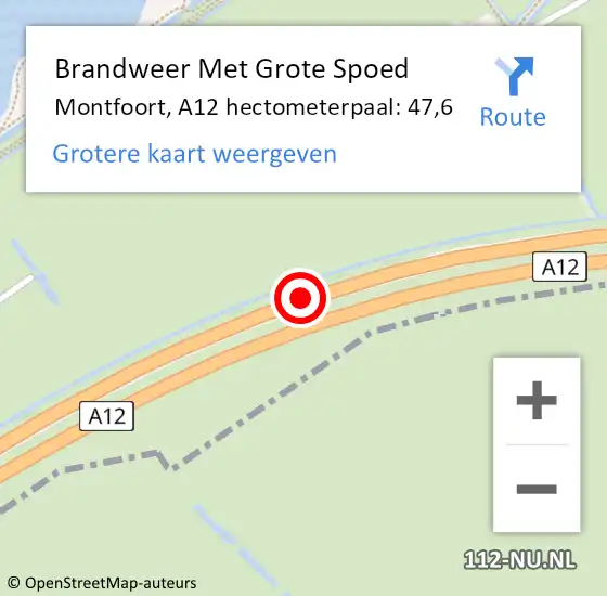 Locatie op kaart van de 112 melding: Brandweer Met Grote Spoed Naar Montfoort, A12 hectometerpaal: 47,6 op 17 november 2021 13:44