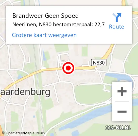 Locatie op kaart van de 112 melding: Brandweer Geen Spoed Naar Neerijnen, N830 hectometerpaal: 22,7 op 17 november 2021 14:02