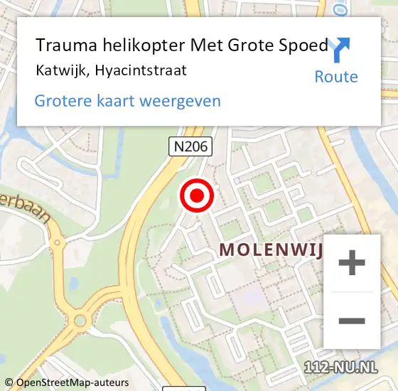 Locatie op kaart van de 112 melding: Trauma helikopter Met Grote Spoed Naar Katwijk, Hyacintstraat op 17 november 2021 14:24