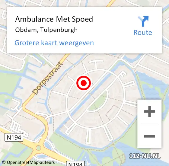 Locatie op kaart van de 112 melding: Ambulance Met Spoed Naar Obdam, Tulpenburgh op 17 november 2021 14:59