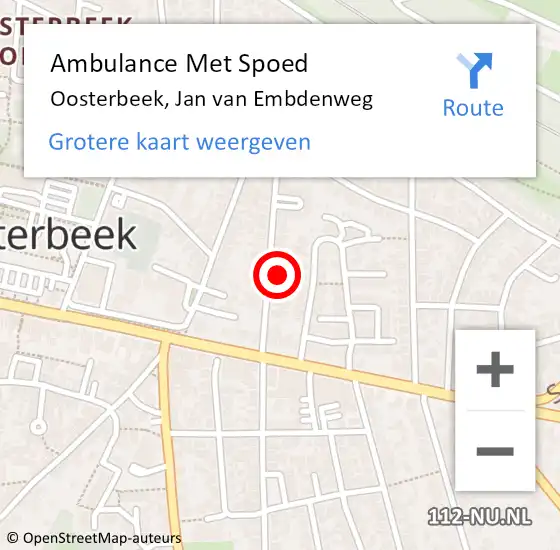 Locatie op kaart van de 112 melding: Ambulance Met Spoed Naar Oosterbeek, Jan van Embdenweg op 17 november 2021 15:09