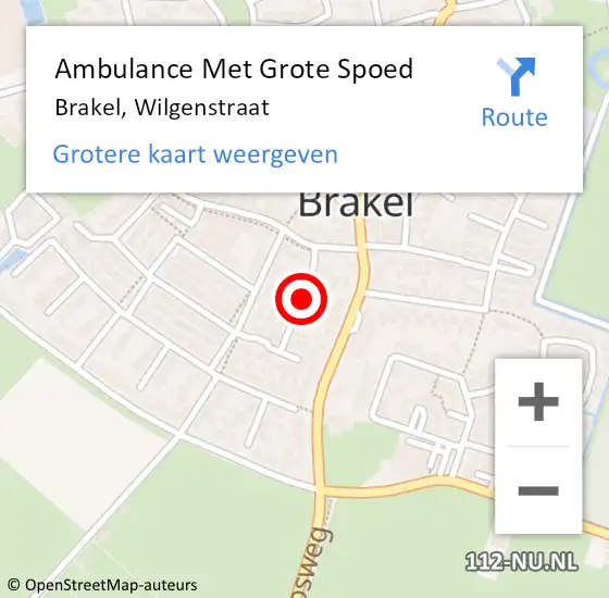 Locatie op kaart van de 112 melding: Ambulance Met Grote Spoed Naar Brakel, Wilgenstraat op 17 november 2021 15:10