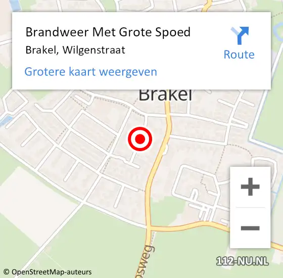 Locatie op kaart van de 112 melding: Brandweer Met Grote Spoed Naar Brakel, Wilgenstraat op 17 november 2021 15:15