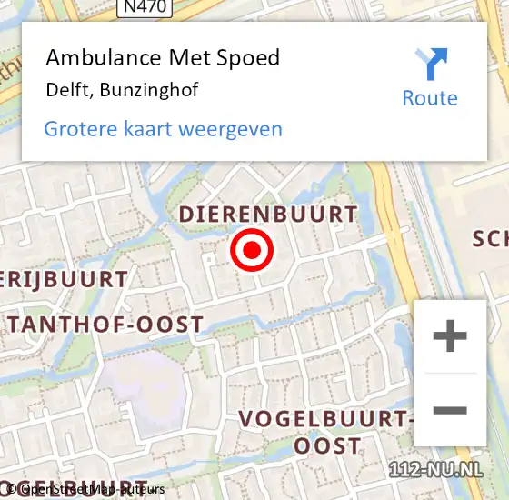 Locatie op kaart van de 112 melding: Ambulance Met Spoed Naar Delft, Bunzinghof op 17 november 2021 15:22